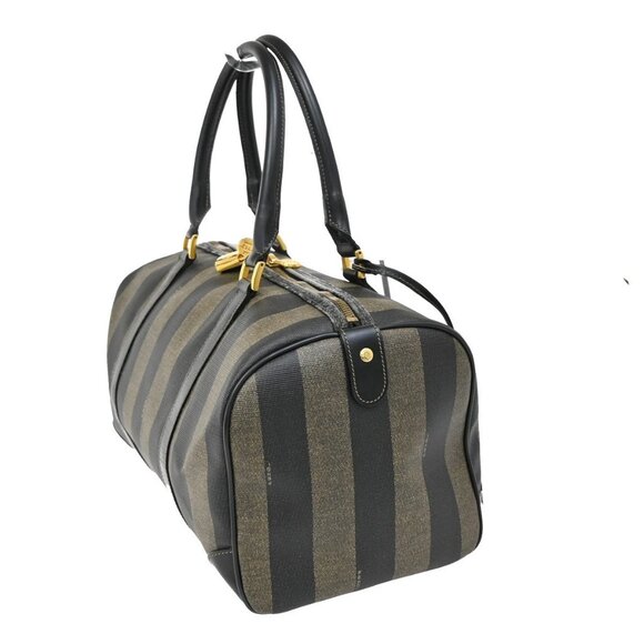 FENDI Logo Pequin Travel Hand Bag PVC Leather Black GHW Made in Italy 65KB280 - Picture 4 of 15